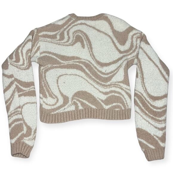 Hollister Tan Cream Swirl Knot Fuzzy Cropped Sweater Fall Winter Size Small - Picture 6 of 7